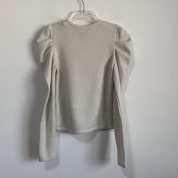 1.State Knit Top Sweater XS Draped Shoulder Cream Sparkle Long Sleeve Trendy - Picture 9 of 10